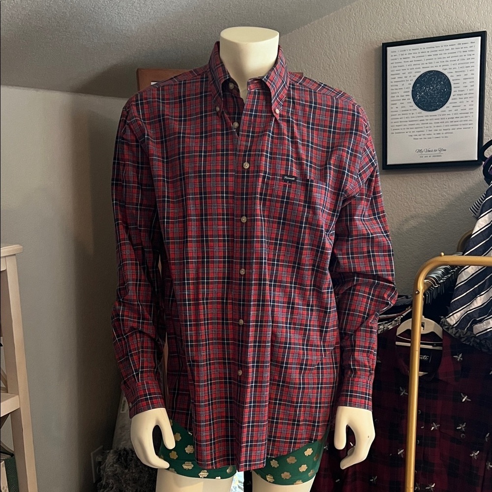 Faconnable Red and Blue Plaid Button Down Shirt